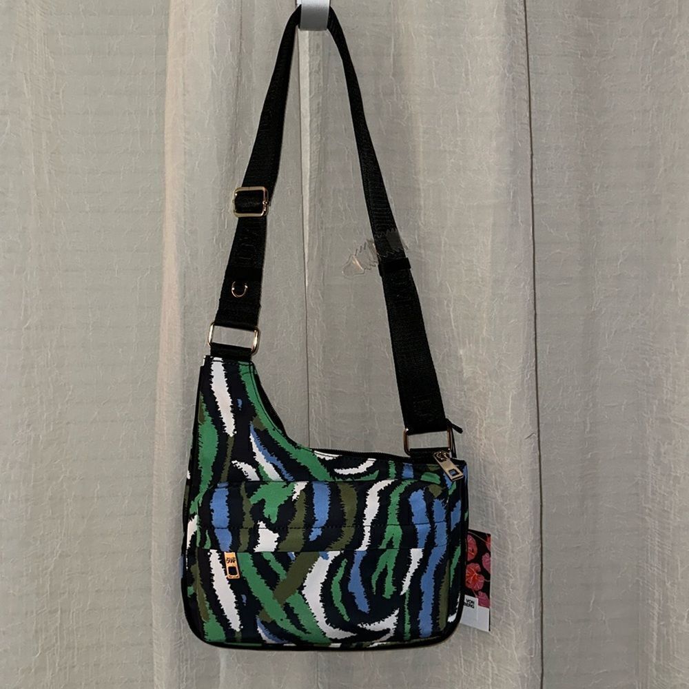 DVF x Target Black Green White Disco Zebra Nylon Utility Crossbody Bag
